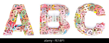 A B C costituita da piccole lettere in legno Foto Stock