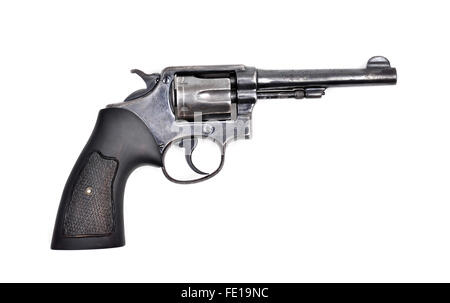 Vecchia pistola revolver isolati su sfondo bianco Foto Stock