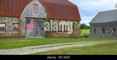 Bar Harbor, Maine: storico fienile Fattoria (1820) Foto Stock