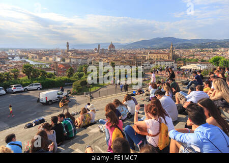 Panorama di Firenze dal Piazzale Michelangelo, Toscana, Italia Foto Stock