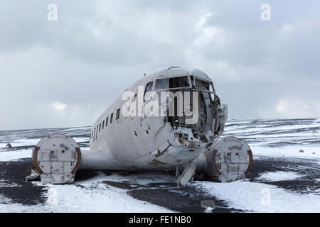 Relitto di un Super Douglas DC-3 velivolo, Islanda Foto Stock