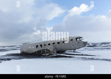 Relitto di un Super Douglas DC-3 velivolo, Islanda Foto Stock