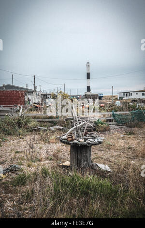 Capannone Dungeness con luce nuova casa Foto Stock