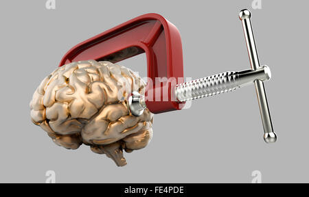 Mal di testa del cervello in un morsetto isolato Foto Stock