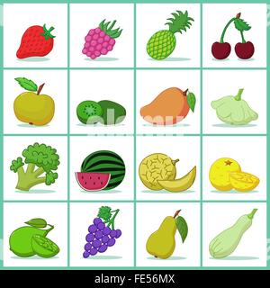 Le icone di frutta e verdura - illustrazione vettoriale Illustrazione Vettoriale