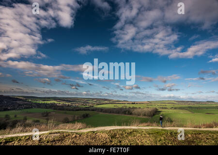 Vista nord da anello Cissbury hill fort in Findon West Sussex. Foto Stock