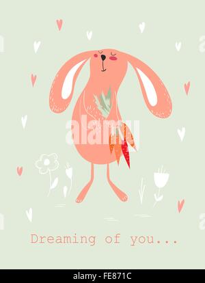 Bunny con carote card Illustrazione Vettoriale