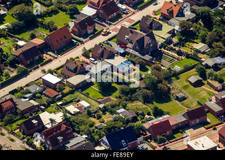 A nord il casco con case vacanza, antenna, Norderney, Mare del Nord, isola del Mare del Nord, Est Isole Frisone, Bassa Sassonia, Germania, Foto Stock