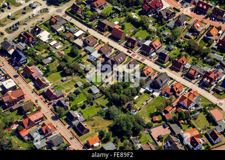 A nord il casco con case vacanza, antenna, Norderney, Mare del Nord, isola del Mare del Nord, Est Isole Frisone, Bassa Sassonia, Germania, Foto Stock