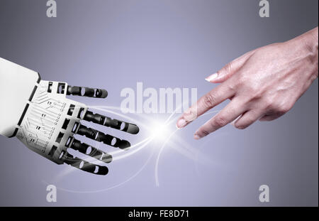 Robot e umani di toccare il collegamento Foto Stock