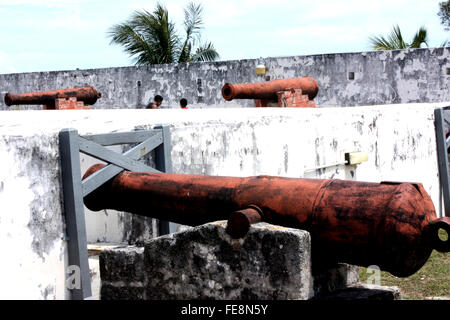 I cannoni a Fort Charlotte a Nassau, New Providence, Bahamas Foto Stock