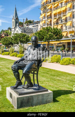 Scultura di Vladimir Nabokov a Montreux sul Lago di Ginevra, Svizzera Foto Stock