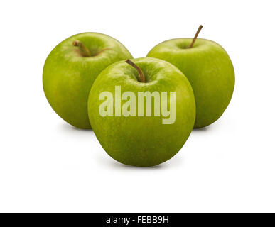 Organic le mele Granny Smith isolato su bianco Foto Stock