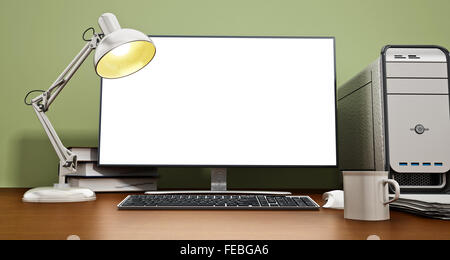 PC Desktop con schermo vuoto in piedi sulla scrivania in ufficio. Foto Stock