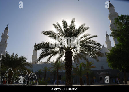 Masjid Quba, la prima moschea che fu costruito, Medina, Arabia Saudita Foto Stock