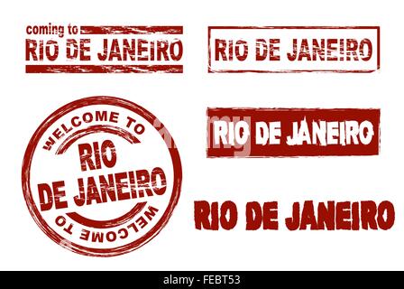 Set di inchiostro stilizzata timbri che mostra la città di Rio de Janeiro Illustrazione Vettoriale