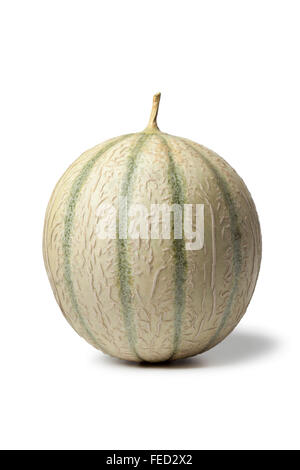 Tutto fresche e mature di melone Charentais su sfondo bianco Foto Stock