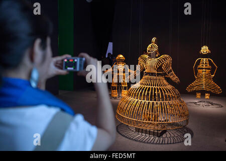 Dacca in Bangladesh. Febbraio 05, 2016. La gente visita il display a Dhaka Art Summit a Dacca in Bangladesh nel febbraio 05, 2016. La terza edizione di Arte di Dhaka Vertice ha iniziato sul Bangladesh Shilpakala Academy locali.it è il più grande a fini non commerciali e di ricerca piattaforma espositiva per il sud est asiatico il mondo dell arte. DAS offre una opportunità unica per il pubblico per visualizzare le opere di quasi 300 artisti dalla regione Asia sud giusto nel centro di Dhaka gratuitamente. Credito: zakir hossain chowdhury zakir/Alamy Live News Foto Stock