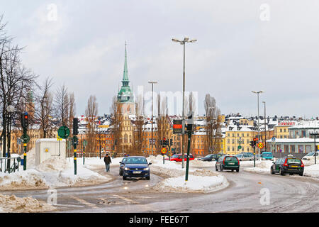 Stoccolma, Svezia, 5 gennaio 2011: Inverno Gamla Stan e Chiesa di Santa Chiara a Stoccolma. Norrmalm è il quartiere della città di Stoccolma. Stoccolma è la capitale della Svezia. Foto Stock