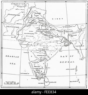 Una mappa dell'India all'inizio del XX secolo. Foto Stock