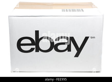 Novedrate, Germania - 24 Gennaio 2016: ebay pacco di cartone pronti per essere consegnati. ebay Inc. è una multinazionale americana inte Foto Stock