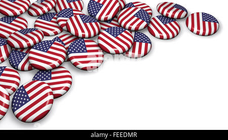 Bandiera degli Stati Uniti scudetti su immagine di sfondo bianca per gli Stati Uniti d'America eventi nazionali, vacanza e celebrazione con copyspace. Foto Stock