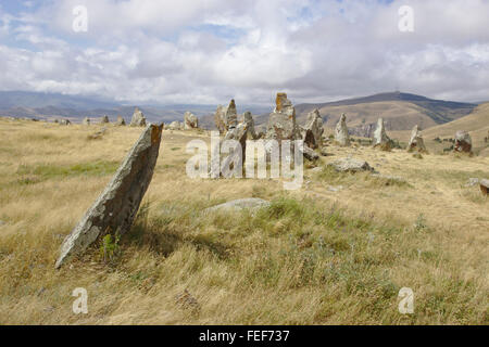 Zorats Karer cerchio di pietra vicino a Sisian in Armenia Foto Stock