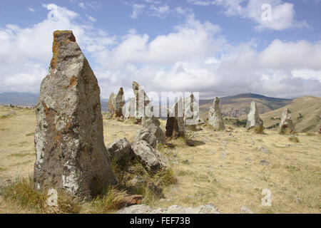 Zorats Karer cerchio di pietra vicino a Sisian in Armenia Foto Stock