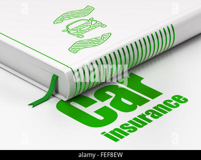 Concetto di assicurazione: prenotare auto e Palm, Assicurazione auto su sfondo bianco Foto Stock