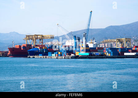 Terminal merci nel porto di Genova, uno dei più importanti porti del Mar Mediterraneo Foto Stock