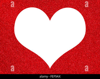 Un grande cuore su un rosso testurizzato, glitter sfondo con spazio copia un sacco di spazio per il testo ,ideale per il giorno di San Valentino, poster, Foto Stock