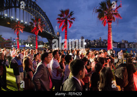 Sydney, Australia - 6 February 2016: Città di Sydney per il nuovo anno cinese il lancio ufficiale di evento che ha avuto luogo a Dawes Point. Anno Nuovo cinese gli eventi che avranno luogo in tutta Sydney dal 6 fino al 21 di febbraio. Nella foto è raffigurato il folle a pubblico evento di lancio. Credito: mjmediabox/Alamy Live News Foto Stock