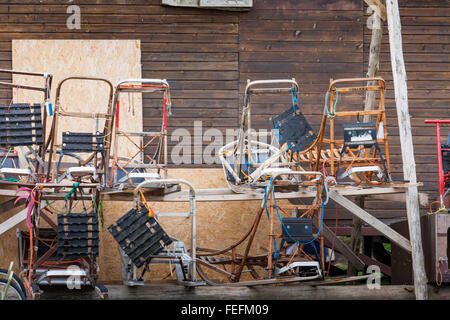 Arctic slitte trainate da cani nel loro canile, polo nord, Svalbard Foto Stock