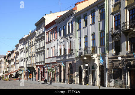 Piazza del Mercato nel centro della città di Lviv, Ucraina Foto Stock