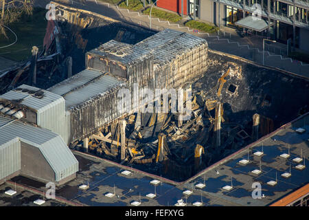 Vista aerea, fuoco, Aachen, Hall di WZL RWTH Campus Melaten completamente distrutto a 4./5.Februar 2016 la macchina utensile laboratorio Foto Stock