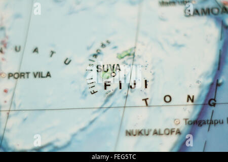 Foto di una mappa delle Isole Figi e la capitale Suva . Foto Stock