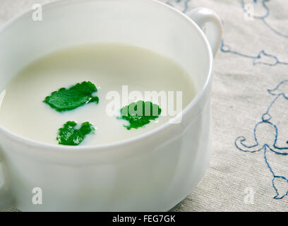 Minty Garlicky salsa di yogurt.Kirghizistan. Asia centrale Foto Stock