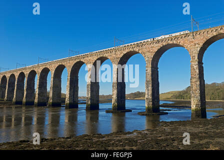 Royal ponte di frontiera per la ferrovia del fiume Tweed a Berwick-upon-Tweed, Northumberland, costruito da Robert Stephenson Foto Stock