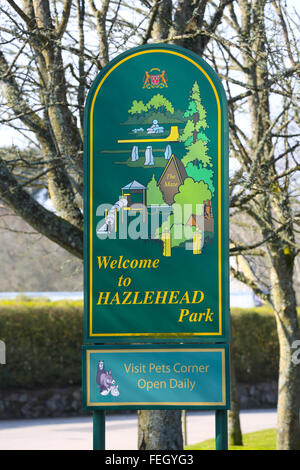 Segno per Hazelhead parco nella città di Aberdeen, Scozia, Regno Unito Foto Stock