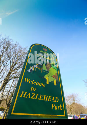 Segno per Hazelhead parco nella città di Aberdeen, Scozia, Regno Unito Foto Stock