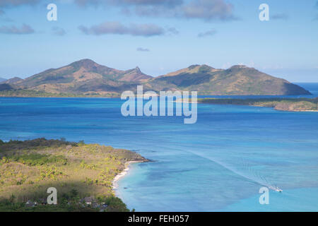 Vista della Laguna Blu, Nacula Island, Yasawa Islands, Isole Figi Foto Stock