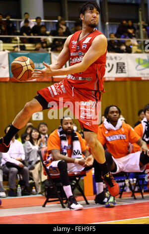 Ryumo Ono (jet), 7 febbraio 2016 - Basket : National Basketball League 'NBL' 2015-2016 tra getti di Chiba 70-69 HIROSHIMA libellule in città Yachiyo palestra, Chiba, Giappone. (Foto di AFLO SPORT) Foto Stock