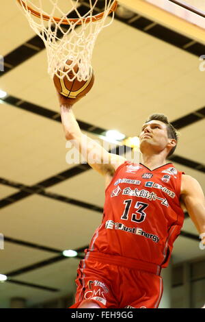 Clint Chapmen (jet), 7 febbraio 2016 - Basket : National Basketball League 'NBL' 2015-2016 tra getti di Chiba 70-69 HIROSHIMA libellule in città Yachiyo palestra, Chiba, Giappone. (Foto di AFLO SPORT) Foto Stock