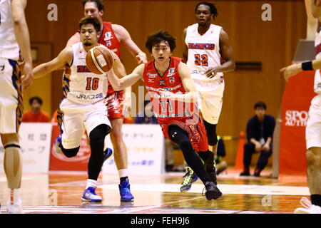 Fumio Nishimura (jet), 7 febbraio 2016 - Basket : National Basketball League 'NBL' 2015-2016 tra getti di Chiba 70-69 HIROSHIMA libellule in città Yachiyo palestra, Chiba, Giappone. (Foto di AFLO SPORT) Foto Stock