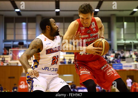 (L a R) Shannon più corto (libellule), Clint Chapmen (jet), 7 febbraio 2016 - Basket : National Basketball League 'NBL' 2015-2016 tra getti di Chiba 70-69 HIROSHIMA libellule in città Yachiyo palestra, Chiba, Giappone. (Foto di AFLO SPORT) Foto Stock