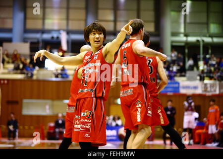 Fumio Nishimura (jet), 7 febbraio 2016 - Basket : National Basketball League 'NBL' 2015-2016 tra getti di Chiba 70-69 HIROSHIMA libellule in città Yachiyo palestra, Chiba, Giappone. (Foto di AFLO SPORT) Foto Stock