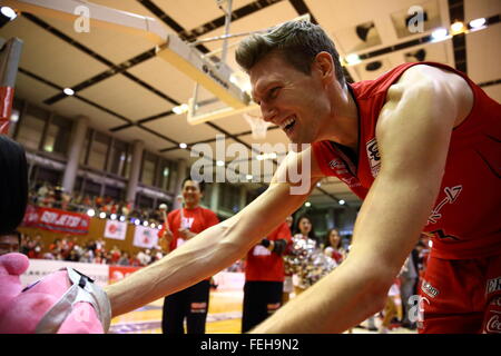 Clint Chapmen (jet), 7 febbraio 2016 - Basket : National Basketball League 'NBL' 2015-2016 tra getti di Chiba 70-69 HIROSHIMA libellule in città Yachiyo palestra, Chiba, Giappone. (Foto di AFLO SPORT) Foto Stock