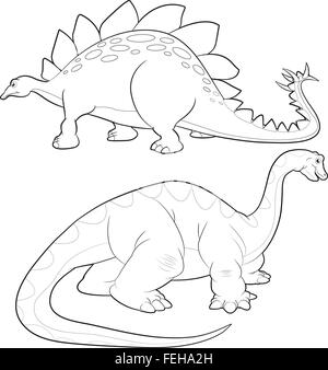Carino gruppo vettore di dinosauri cartoon molte azioni.Tirannosauro lesothosaurus styracosaurus iguanodon stegosaurus diplodocus allosaurus thrinaxodon Illustrazione Vettoriale