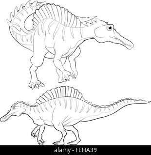Carino gruppo vettore di dinosauri cartoon molte azioni.Tirannosauro lesothosaurus styracosaurus iguanodon stegosaurus diplodocus allosaurus thrinaxodon Illustrazione Vettoriale