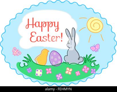 Contorno saluto pasquale scheda illustrazione Illustrazione Vettoriale